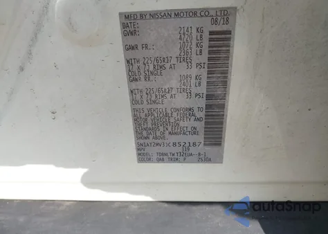 2018 Nissan Rogue Sv z USA, uszkodzony, nr VIN 5N1AT2MV3JC852187